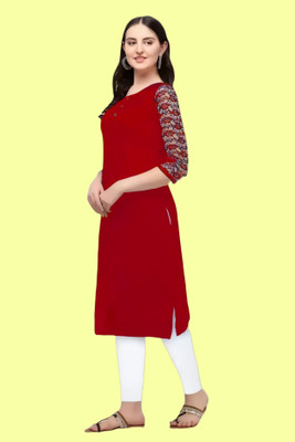 Coft Women Solid A-line Kurta(Red)