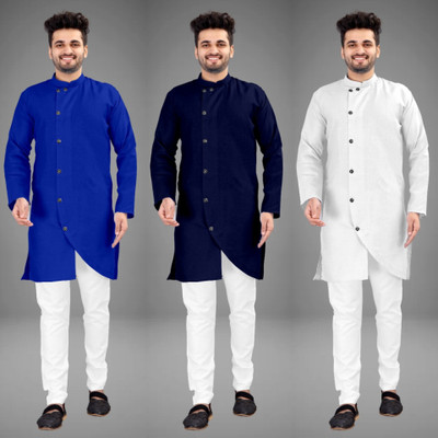 DIAMOND CLUSTER Men Solid Trail Cut Kurta(Multicolor)