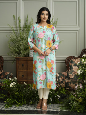 Sangria Women Printed Straight Kurta(Multicolor)