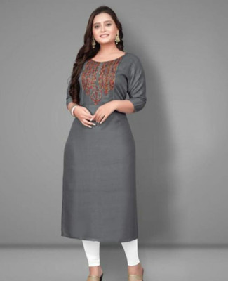 MUHAL Women Printed A-line Kurta(Grey)