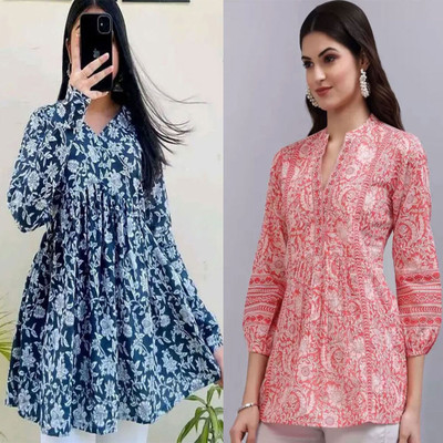 KYC-GG Women Printed Anarkali Kurta(Blue, Black)