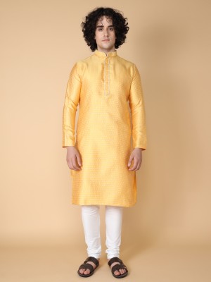 Tabard Men Printed Straight Kurta(Yellow)