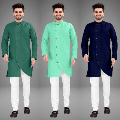 DIAMOND CLUSTER Men Self Design Trail Cut Kurta(Multicolor)