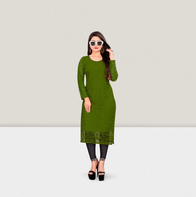 URUFASHIIONMART Women Self Design Straight Kurta(Green)