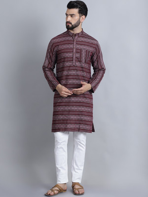 Aarsha Men Printed Straight Kurta(Maroon)