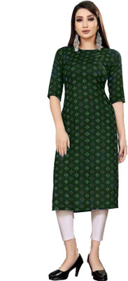 Royal Export Women Printed Straight Kurta(Green)