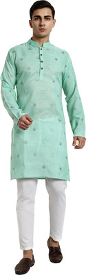 Vardha Men Embroidered Straight Kurta(Light Green)