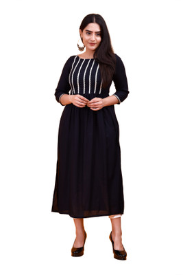 Safoora Creation Women Solid A-line Kurta(Black, White)