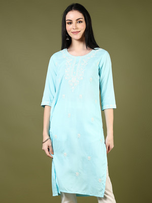 V-MART Women Self Design A-line Kurta(Light Blue)