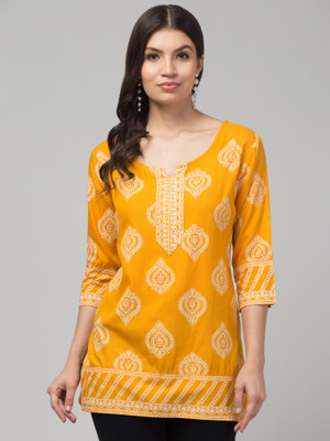 FamBee Women Printed Straight Kurta(Yellow)