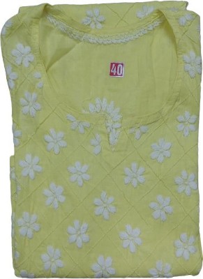 GARGI TRENDS Women Chikan Embroidery A-line Kurta(Yellow)