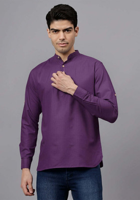 Vashuqi Men Solid A-line Kurta(Purple)