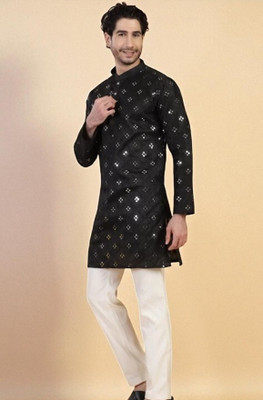 Biswas Trends Men Embellished Straight Kurta(Black)