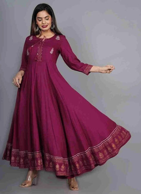 shri balaji fashions Women Printed Anarkali Kurta(Maroon)