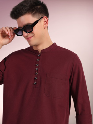 ENSPYR Men Solid Straight Kurta(Maroon)