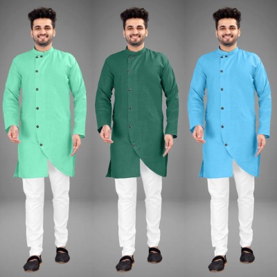 DIAMOND CLUSTER Men Solid Trail Cut Kurta(Multicolor)