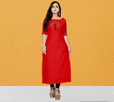 mahi creation Women Embellished Straight Kurta(Red)
