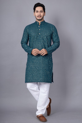 AMZIRA Men Embroidered A-line Kurta(Green)
