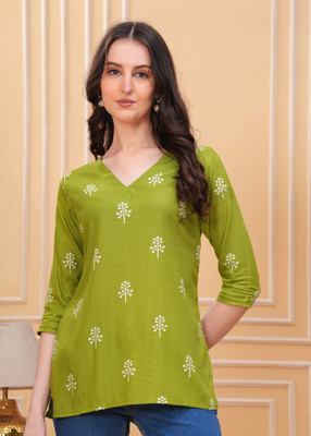 CRISTIE Women Printed Straight Kurta(Light Green)