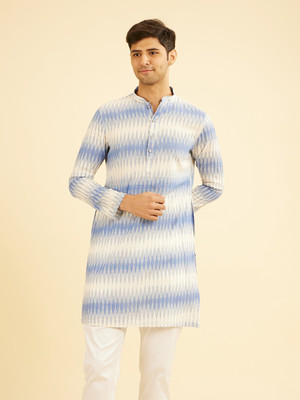 MANYAVAR Men Printed Straight Kurta(Blue, White)