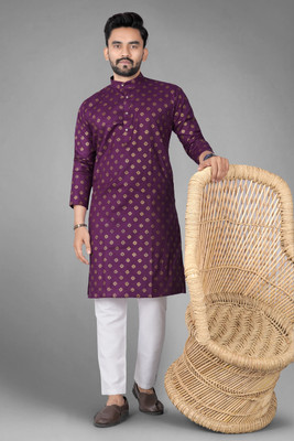 DHASU TRENDZ Men Printed Straight Kurta(Purple)