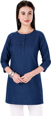 Pluss Tribe Women Embroidered A-line Kurta(Dark Blue)
