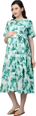 DEON Women Printed Gown Kurta(Green, White)