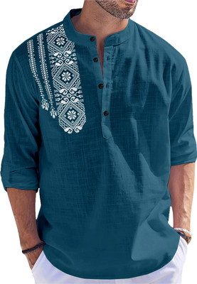 hfm Men Printed Straight Kurta(Dark Green)