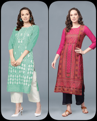 glamson Women Printed, Floral Print A-line Kurta(Blue)