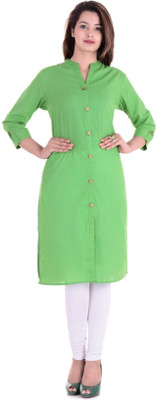 HouseOfCommon Women Solid Straight Kurta(Green)