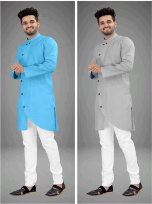 CRYSTALREVENUE Men Solid Trail Cut Kurta(Multicolor)