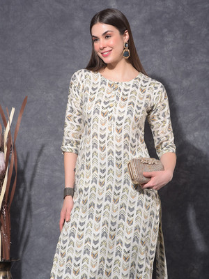 Mamoose Women Geometric Print Ethnic Dress Kurta(Grey)