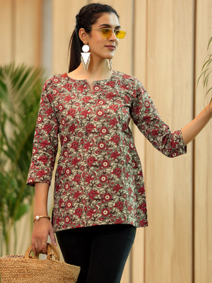 LIBAS Women Printed Straight Kurta(Brown)