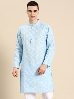 ANOUK Men Printed Straight Kurta(Blue)