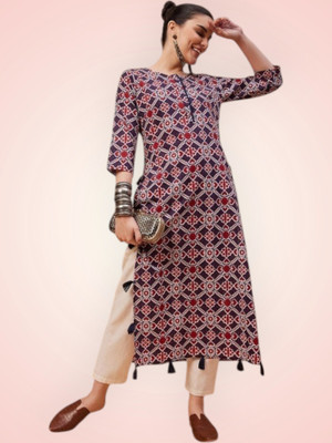 PRAYAARI FASHIONS Women Self Design Straight Kurta(Blue)