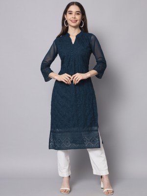 Marry Women Self Design A-line Kurta(Dark Blue)