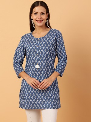 Neesh Women Printed Straight Kurta(Blue, White)