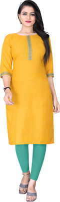 SARVAGNA Women Solid Straight Kurta(Yellow)