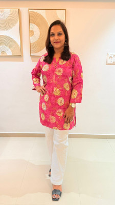 Anayatas Creation Women Printed A-line Kurta(Pink)
