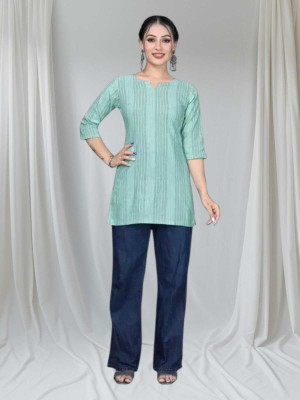 Rangrasiya Creation Women Striped A-line Kurta(Blue)