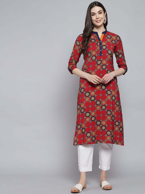 ANOUK Women Printed Straight Kurta(Red)