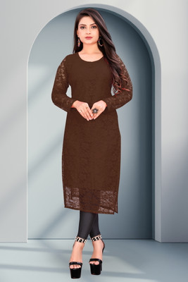 uft Women Self Design Ethnic Dress Kurta(Brown)