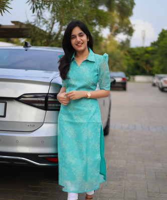 DHARAFASHION Women Printed A-line Kurta(Blue)