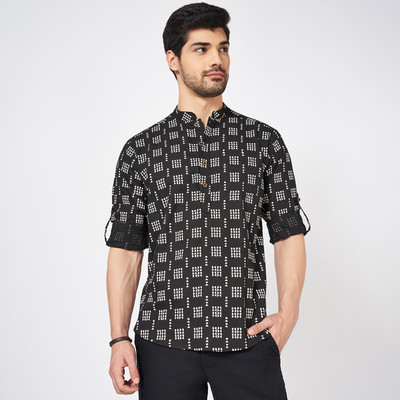 Indus Route by Pantaloons Men Printed A-line Kurta(Green)