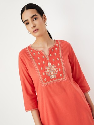 MAX Women Printed Straight Kurta(Orange)