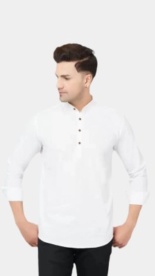 Ladies Haat Men Solid Straight Kurta(White)