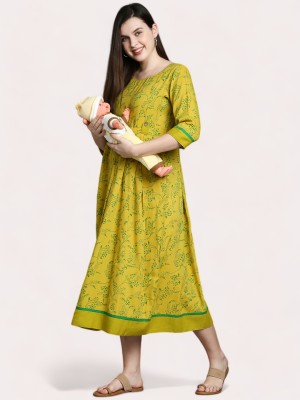 Dummy Shape Women Printed Flared Kurta(Green)