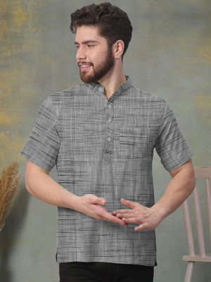 W S TEXTILE Men Solid Straight Kurta(Grey)