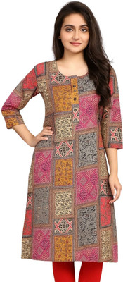Jeeyali Women Printed A-line Kurta(Pink)