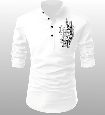 Fashion Marts Men Printed Straight Kurta(White)